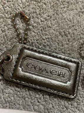 Coach Metallic Pewter Leather Key Tag with Ball Chain